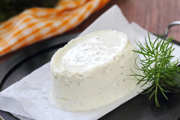 Delicious soft cheese with greens
