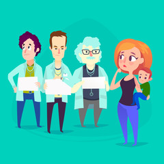 A woman with a child chooses a doctor