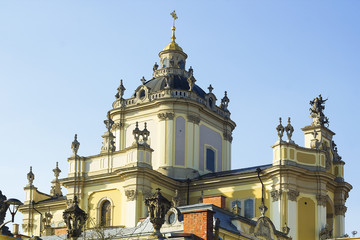 St. George's Cathedral against blue sky, Lvov, Ukraine