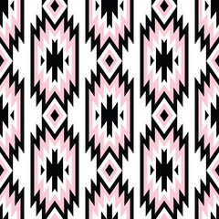 Vector trendy seamless decorative ethnic pattern. Pink and black colors. Boho geometric style.