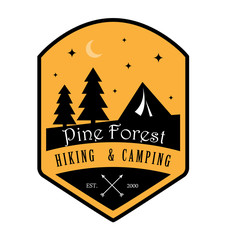 Obraz premium Pine Forest Hiking and Camping Logo, a vector logo of outdoor camping activity.