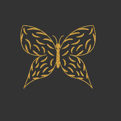 Golden butterfly with elegant decorative pattern. Vector illustration.