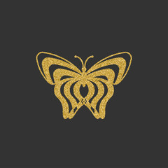 Golden butterfly with decorative linear pattern. Vector illustration.