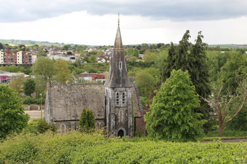 A church with a city background in Cork city Ireland