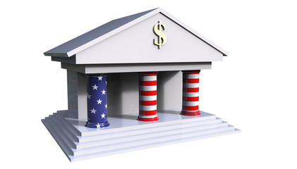 American Bank Building 3d illustration with the colors of the american flag isolated