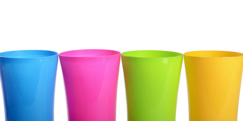 Plastic cups isolated on white background