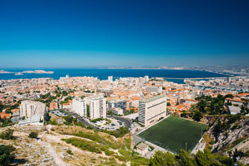 Fototapeta na wymiar Cityscape of Marseilles, France. Sunny summer day