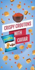 Vector realistic illustration of croutons with caviar.