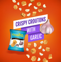 Vector realistic illustration of croutons with garlic.