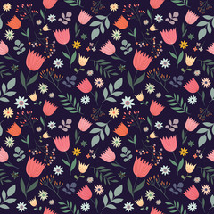 Decorative seamless pattern with flowers, vector design
