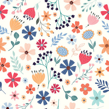 Seamless pattern with multicolored flowers
