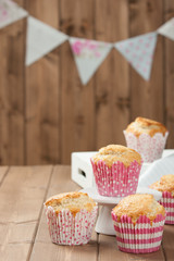 Coconut Muffins. Pennant Flags Holiday Decorations.