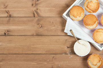 Coconut Muffins. Pennant Flags Holiday Decorations.