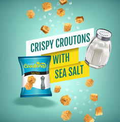 Vector realistic illustration of croutons with sea salt.