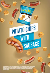 Vector realistic illustration of croutons with sausage.