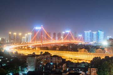 wuhan suspension bridge at night
