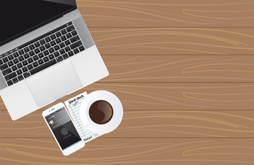 Phone with app for pay with touch identification.  Check payment in cafe. Vector illustration