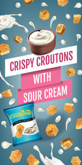 Vector realistic illustration of croutons with sour cream.