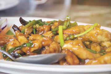 chicken with Rice. Traditional thai food on dish. Selective focus.