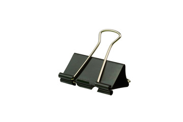 Black, metal binder clip isolated on white background