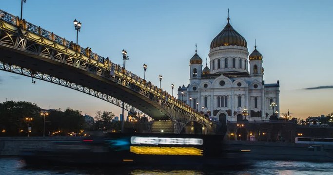 Cathedral of Christ the Savior at night. Time lapse