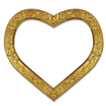 frame in the shape of heart gold color with shadow