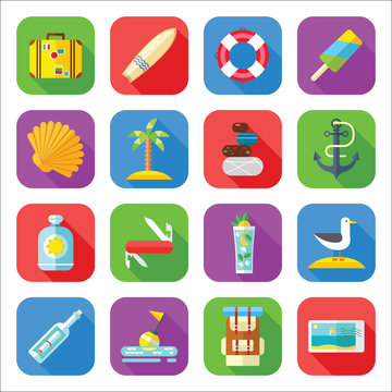 Summer Vacation Icon Set in a Flat Design