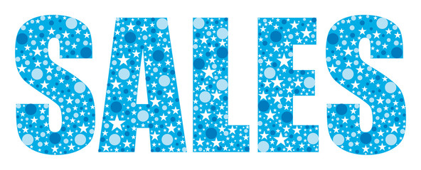 Blue joyful sales word illustration.