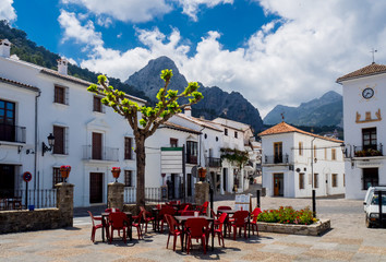 Grazalema Cityscape in Spain. White village in Cadiz, Andalusia. Sunshine tourism in summer.
