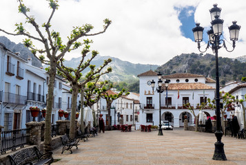 Fototapeta na wymiar Grazalema Cityscape in Spain. White village in Cadiz, Andalusia. Sunshine tourism in summer.