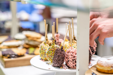 Donuts in assortment at confectionery