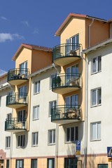 Apartment building facade with windows and balconys at Stockholm