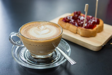 Cappuccino art cup with Strawberry toast