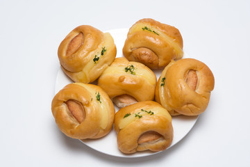 bread sausage on white background