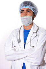 Young doctor on white background