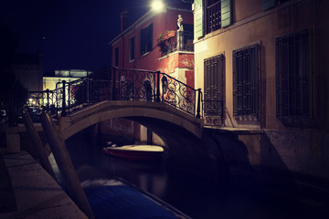 Small bridge in Venice at night