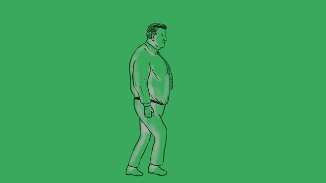 Obese Man Morphing Into Fit Man Walking 2D Animation
