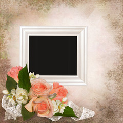 Frame and roses on a beautiful vintage background