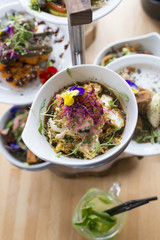 Miso Soup in Bowl on Tiered Server