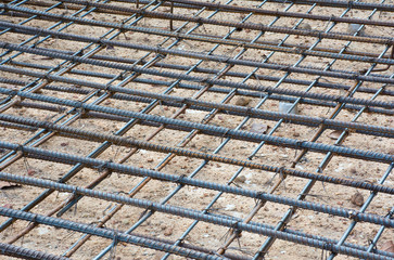 Soft focused picture of Re-bar steel or deformed bar for constructure building tie with wire on site