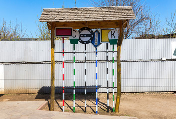 Railway signs, different traffic signs for a railroad way