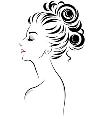 women bun hair style icon, logo women on white background, vector