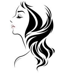 women long hair style icon, logo women on white background
