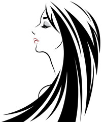 women long hair style icon, logo women on white background