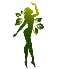 green shape of beautiful woman icon cosmetic and spa, logo women on white background, vector