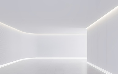 Empty white room modern space interior 3d rendering image.A blank wall with pure white. Decorate wall with horizon line pattern and hidden light © onzon