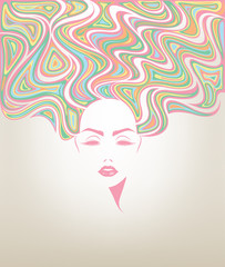 women long hair style icon, logo women face