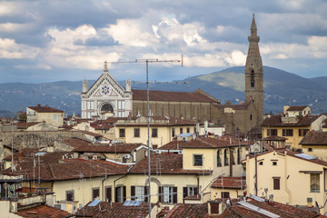 Naklejka premium View to the Santa Croce Basilica and cityscape of Florence, Italy