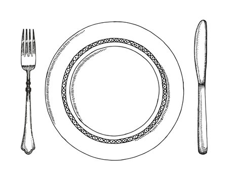 knife and fork. Cutlery vector illustration hand drawing