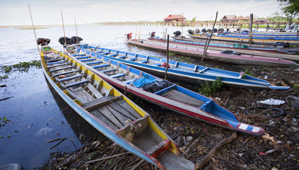 Fototapeta na wymiar longtail boat on a local lagoon at thale noi Phatthalung province Thailand